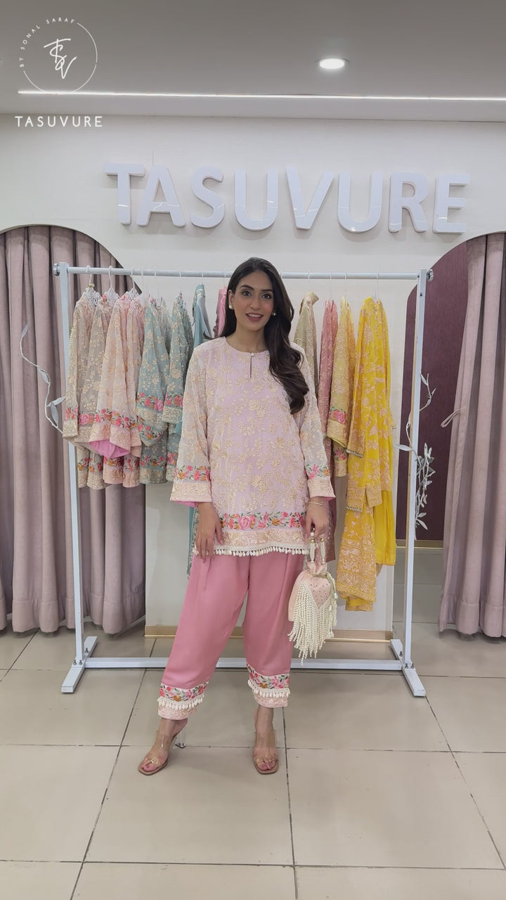 Reyna Gara Rose Dust Kurta with Pant - Pink