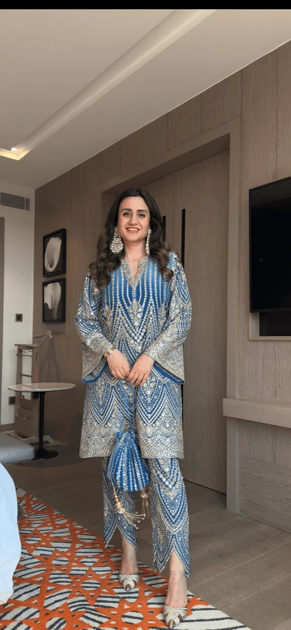 ZAREEN EMBELLISHED KURTA SET- BLUE