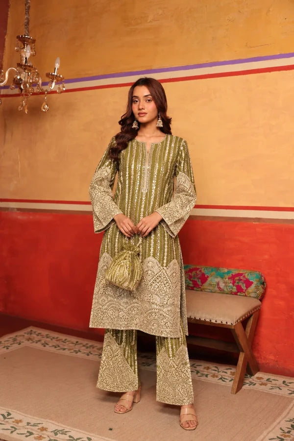 EMBELLISHED KURTA SET- GREEN