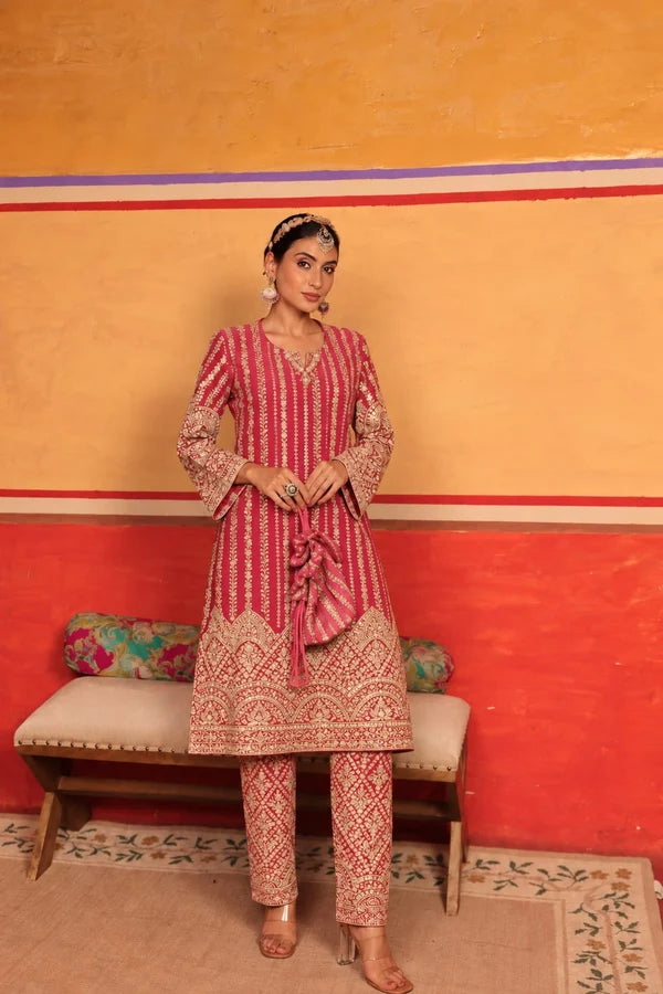 EMBELLISHED KURTA SET- PINK