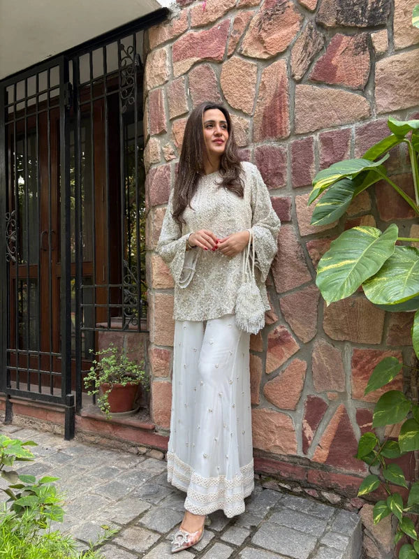 Inaari White Embroidered Sharara Set