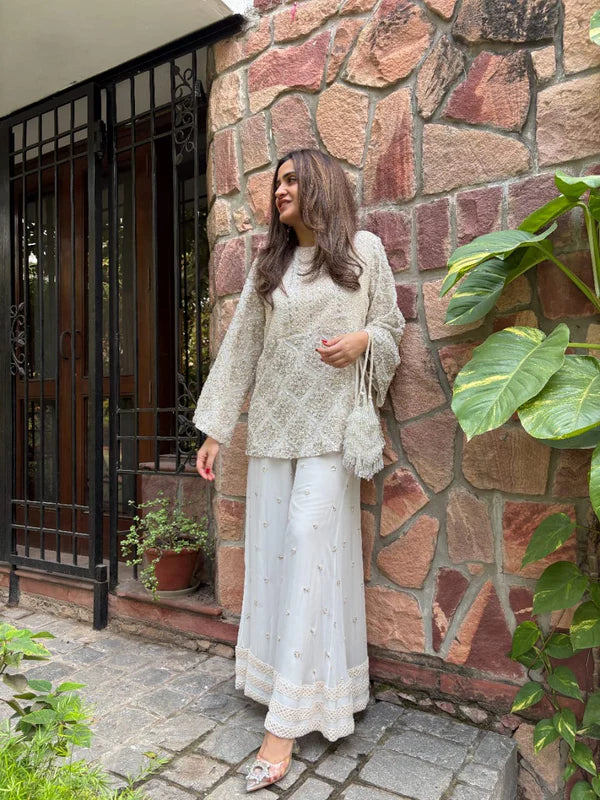 Inaari White Embroidered Sharara Set