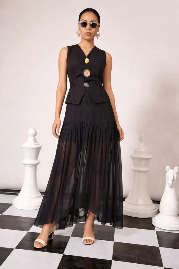 Wellesley Waistcoat Skirt Set - Black