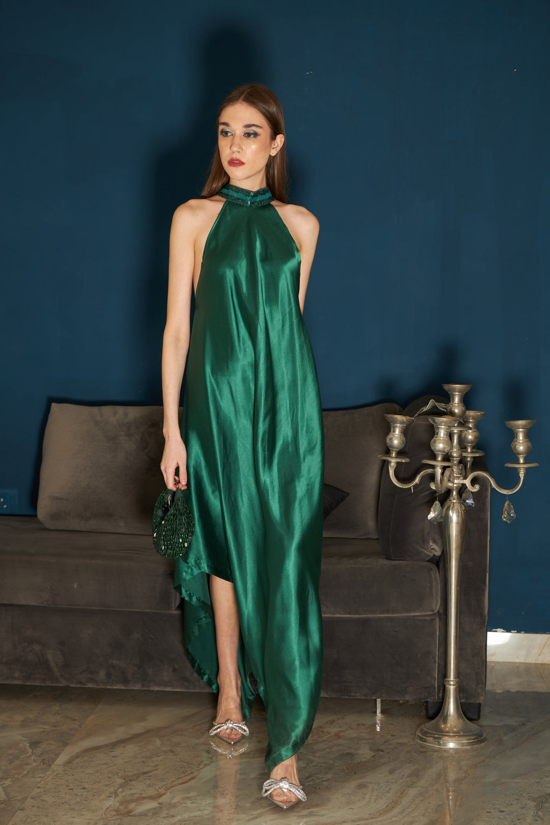 Haily Halter Neck Gown - Forest