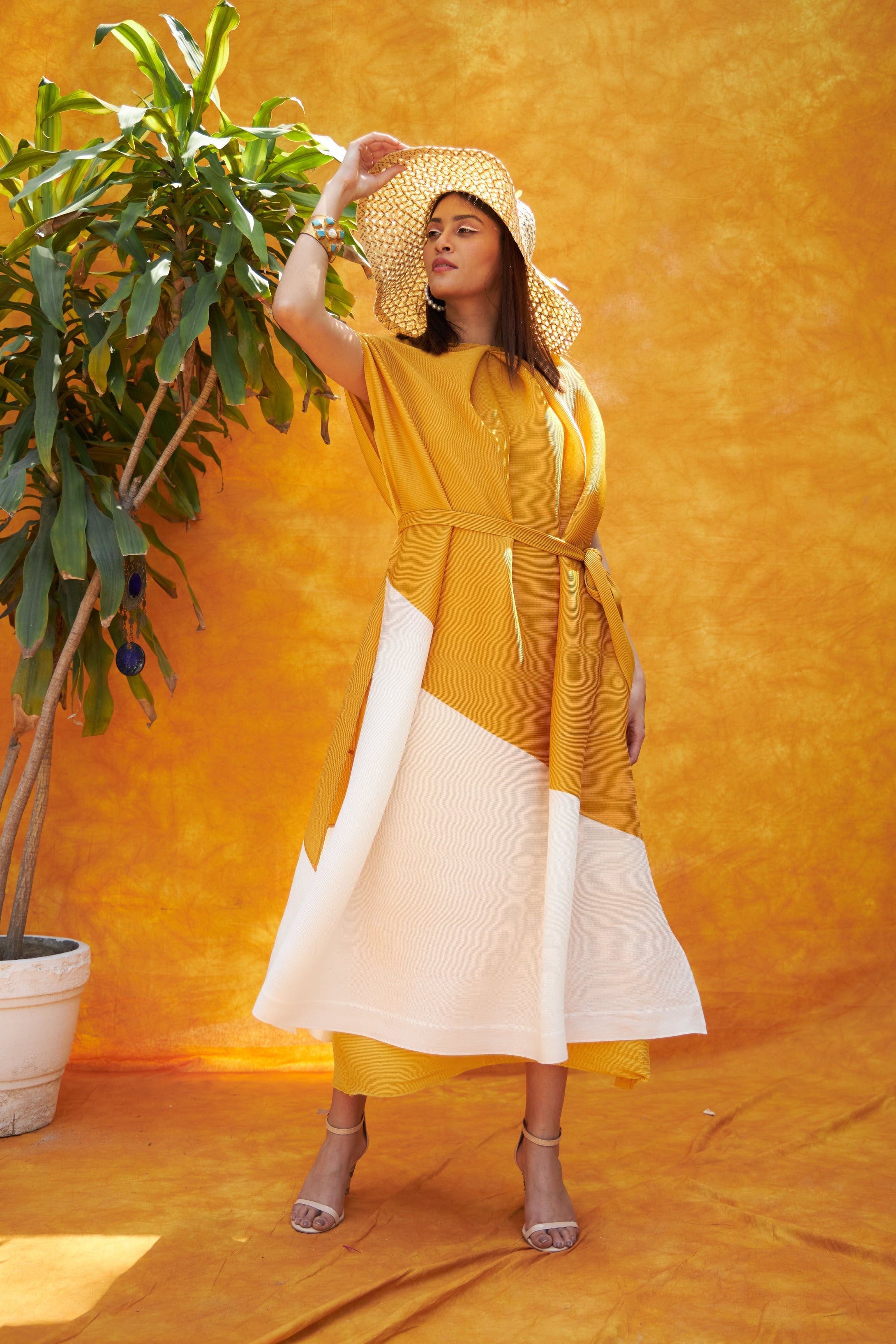 Finella Colorblock Halter Neck Maxi Dress- Yellow