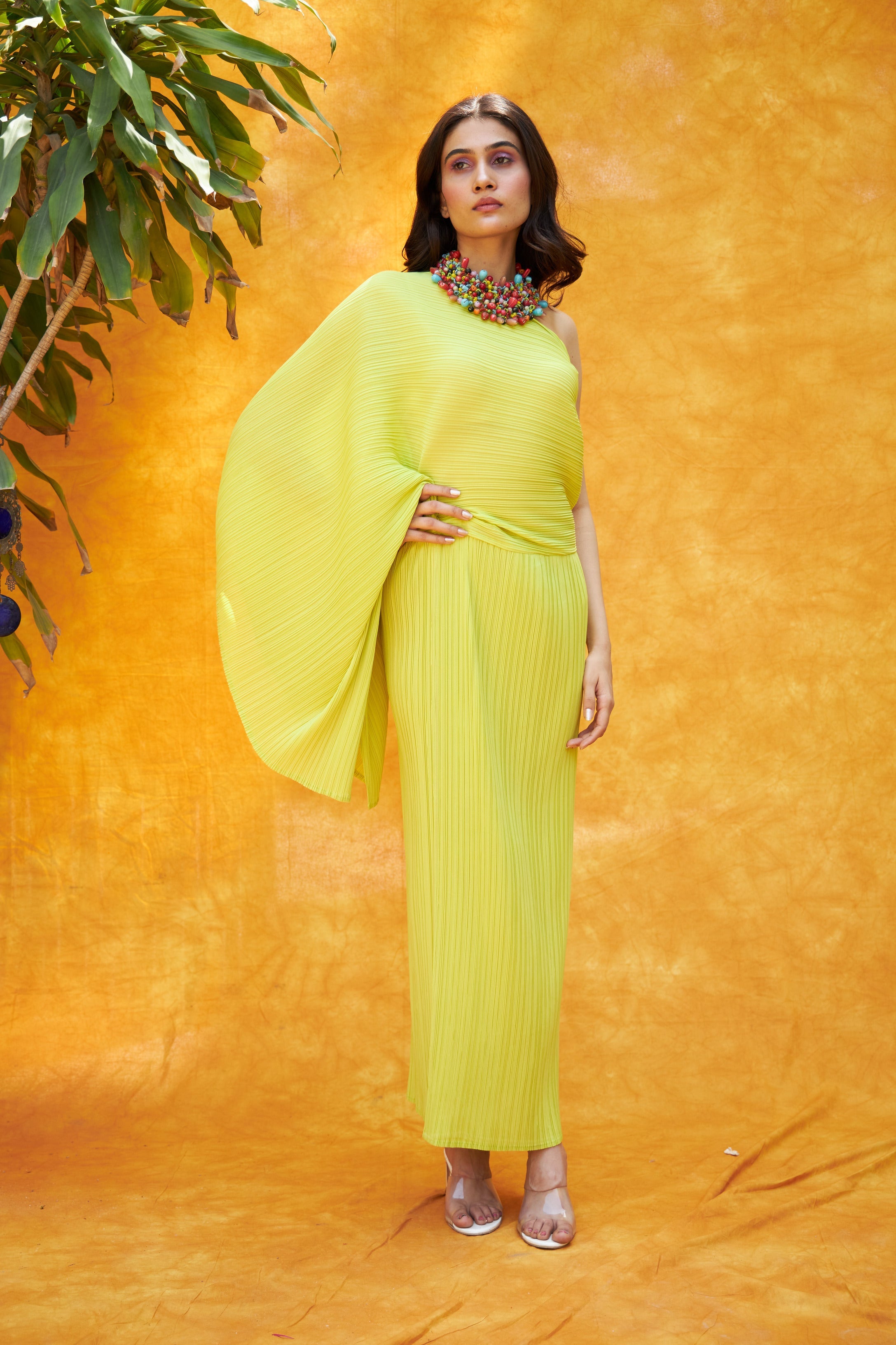 Asymmetrical Kaftaan Dress - Neon Green