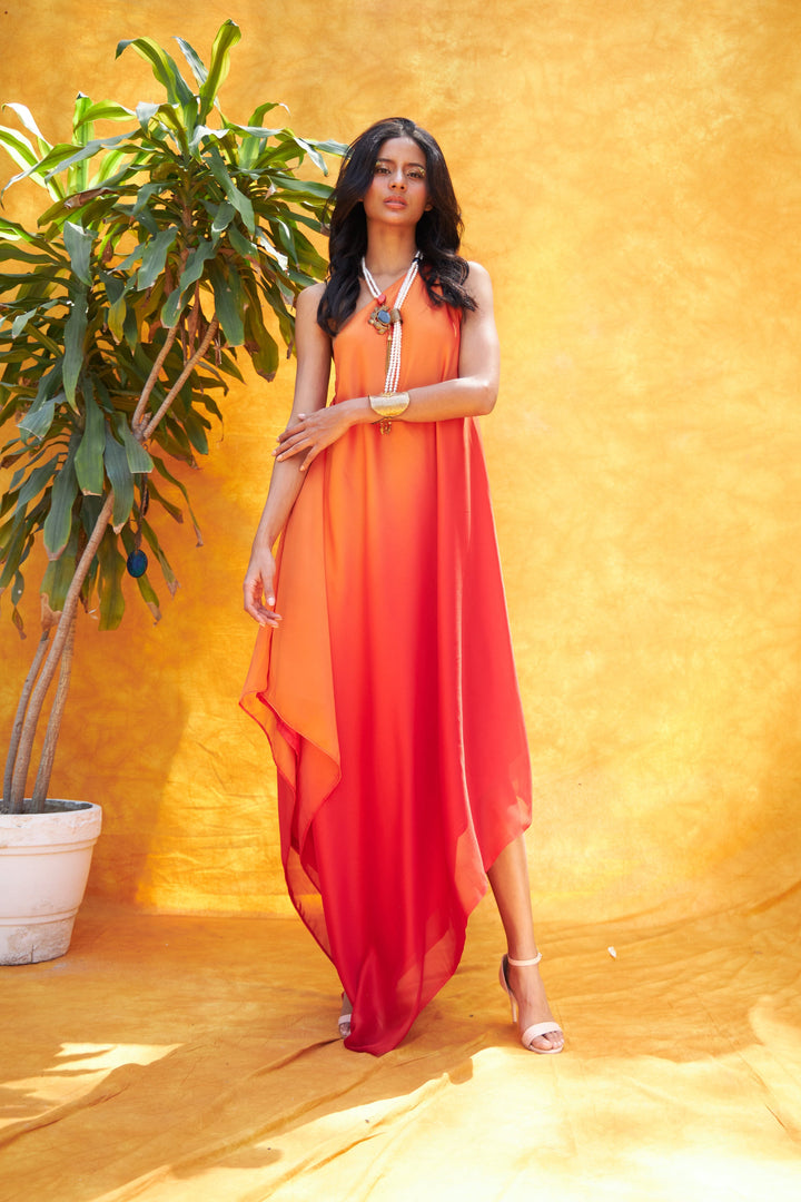 Savannah Sunburn One Shoulder Dress - Tangerine