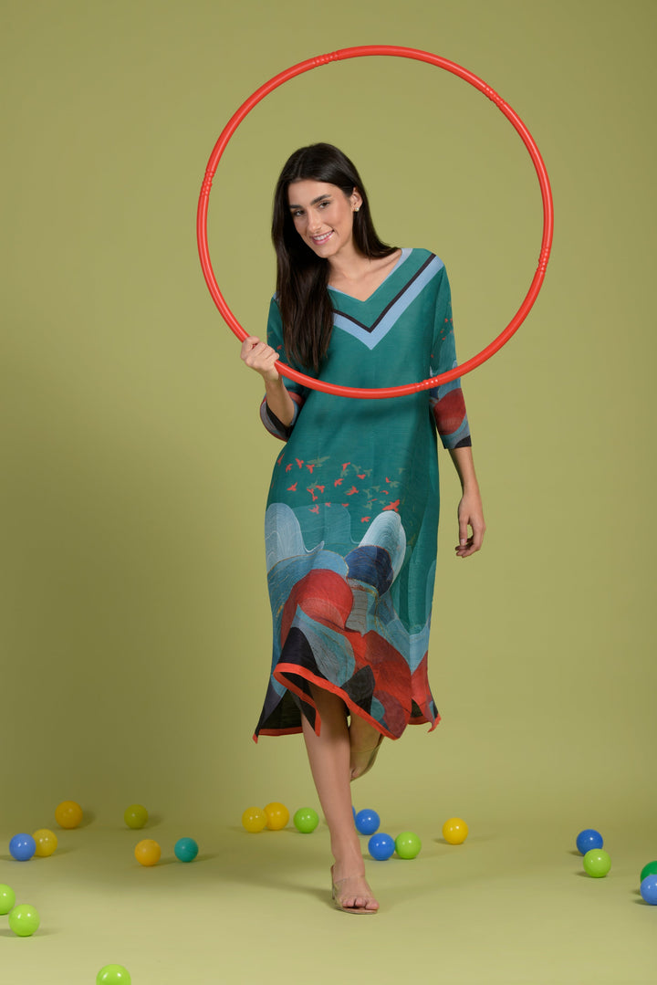 Alissa Abstract Dress - Green Wave