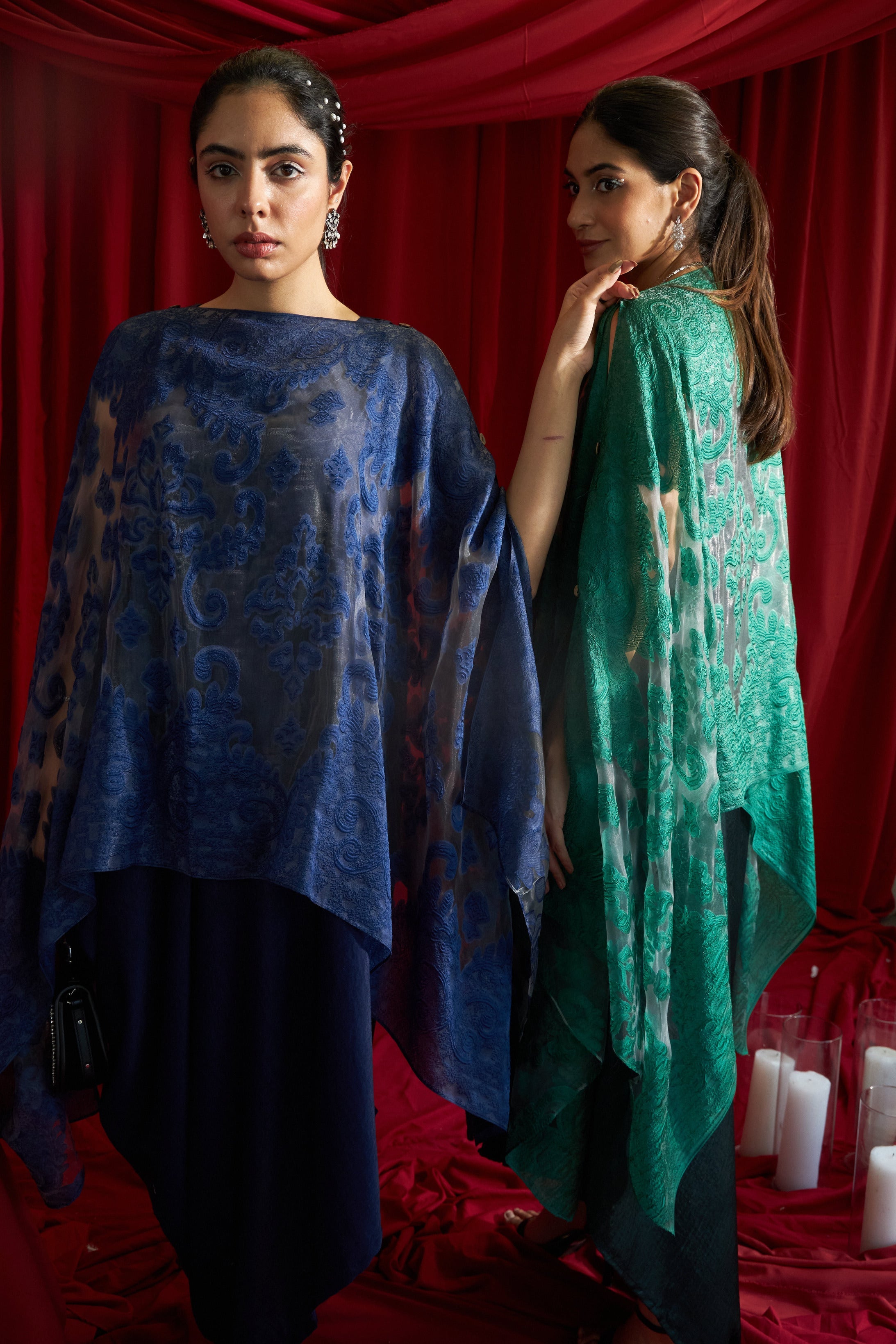 Slip Easy Dress With Organza Cape - Midnight Blue