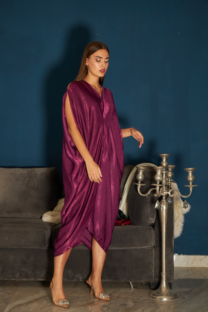 Sicily Satin Slip Easy Cowl Dress- Plum