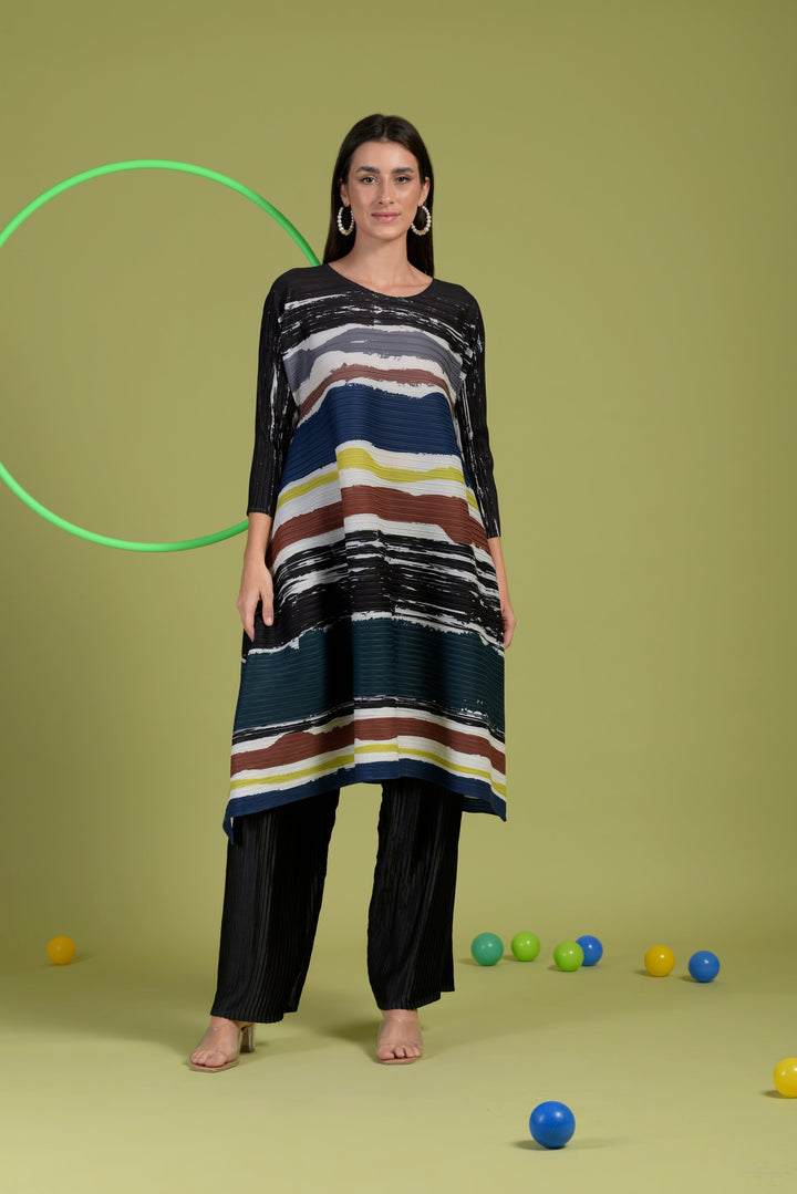 Efflorescence Stripe Tunic Set- Azure