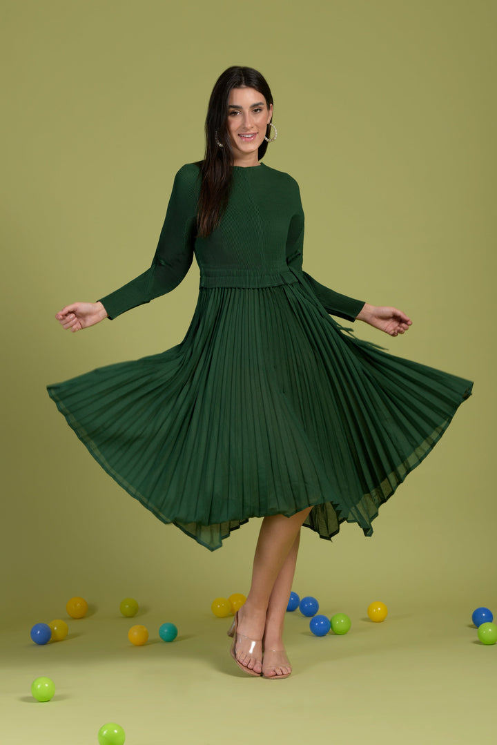 Fanny Flare Up Cinched Dress - Evergreen