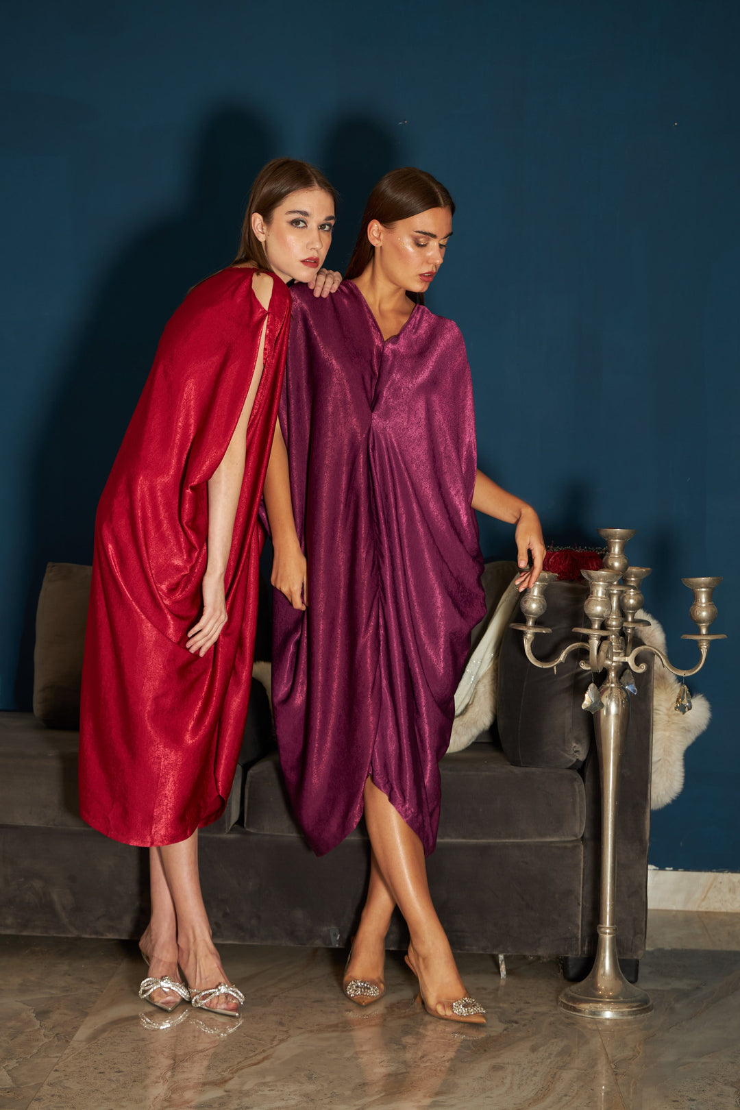 Sicily Satin Slip Easy Cowl Dress- Plum