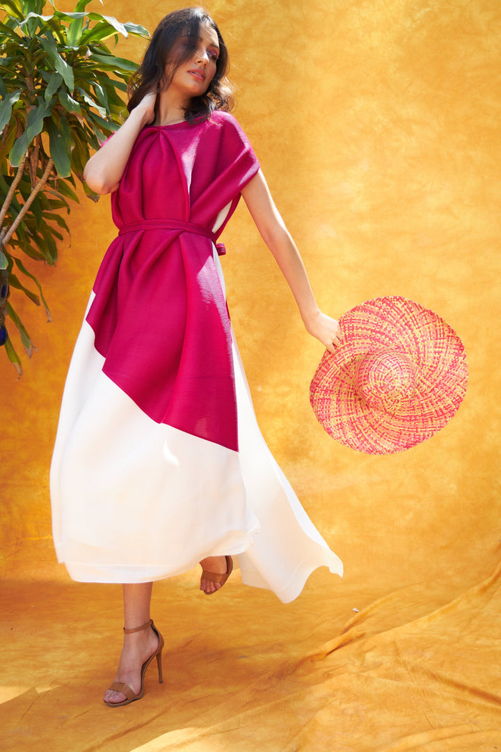 Finella Colorblock Halter Neck Maxi Dress- Rose Pink