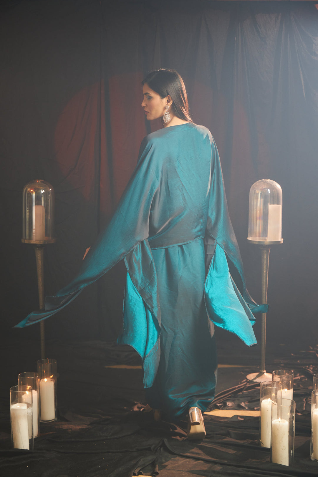 Avyah Divine Cape with Dhoti Skirt - Deep Teal