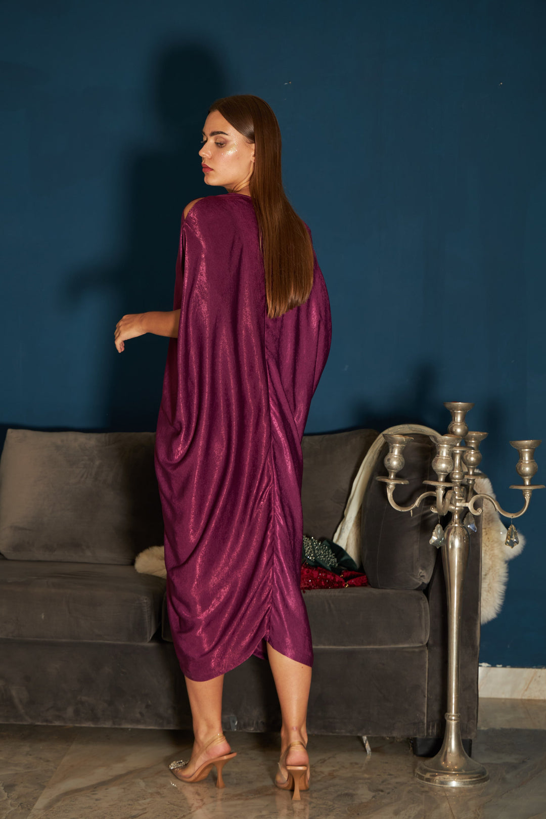 Sicily Satin Slip Easy Cowl Dress- Plum