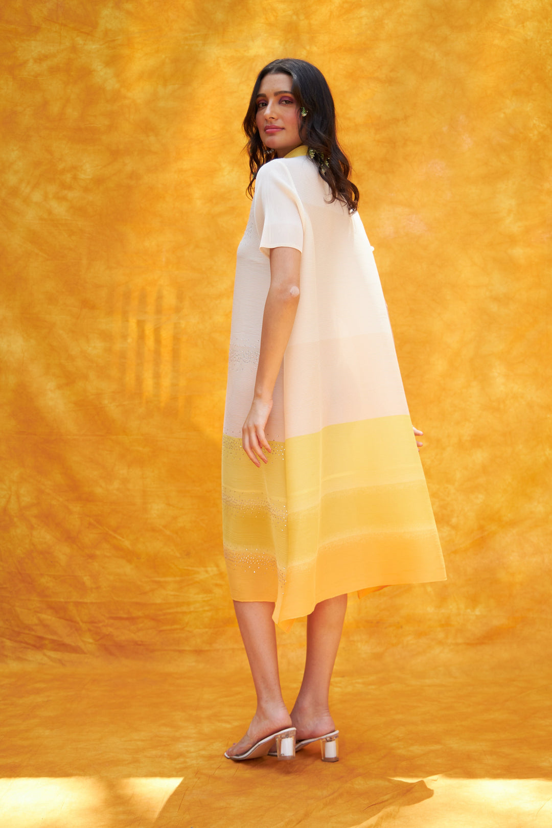 Cassie Crystal Midi Dress - Yellow