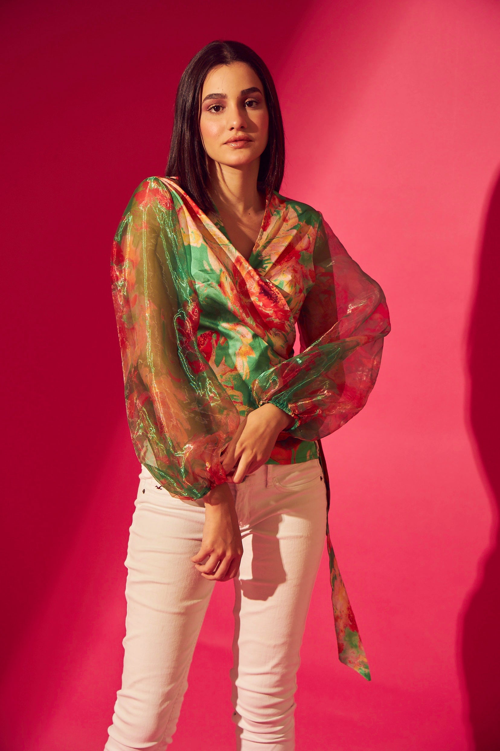 Waverley Wrap Around Peasant Top - Green