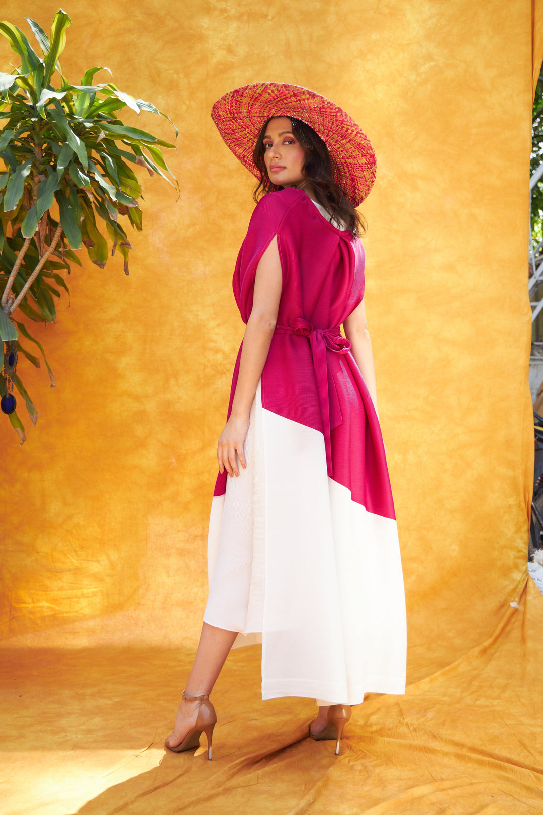Finella Colorblock Halter Neck Maxi Dress- Rose Pink