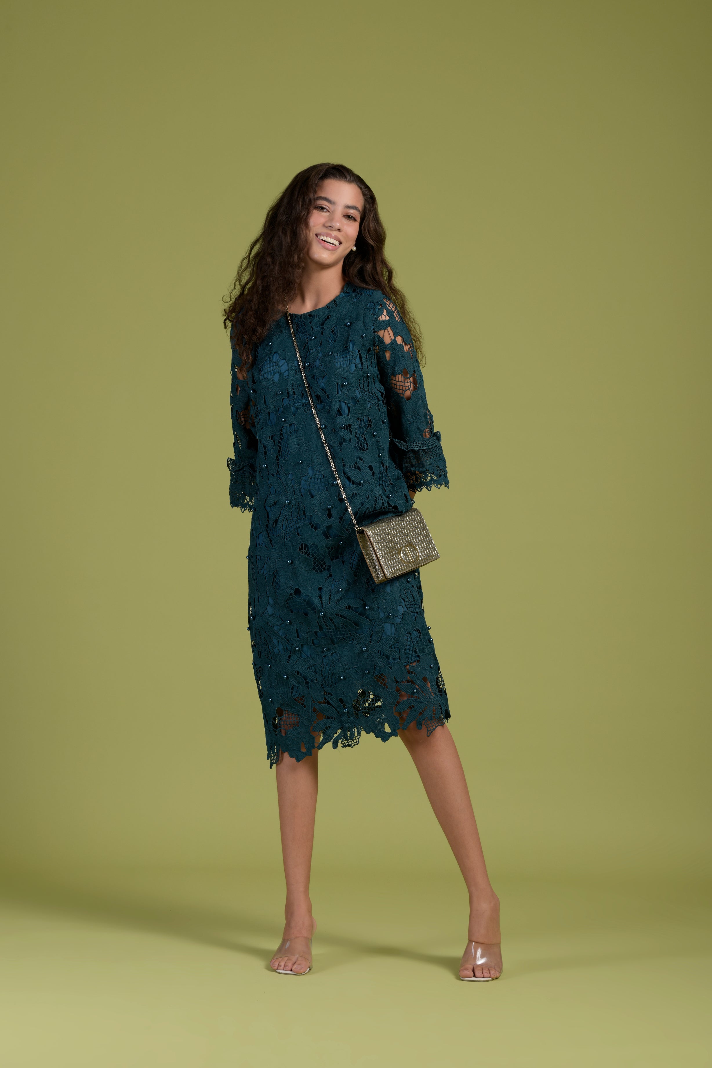 Myra Mesh Pearl Oak Dress - Green