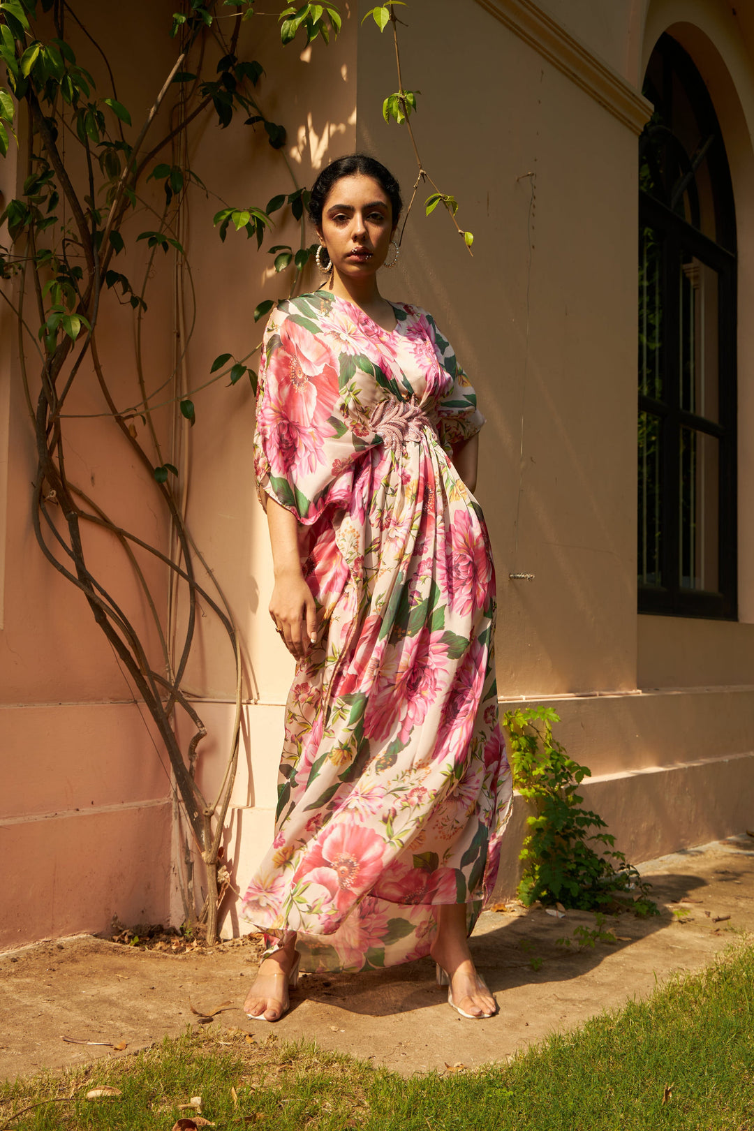 Floral Fantasy Cinched-in Kaftan Dress - Pink Magic