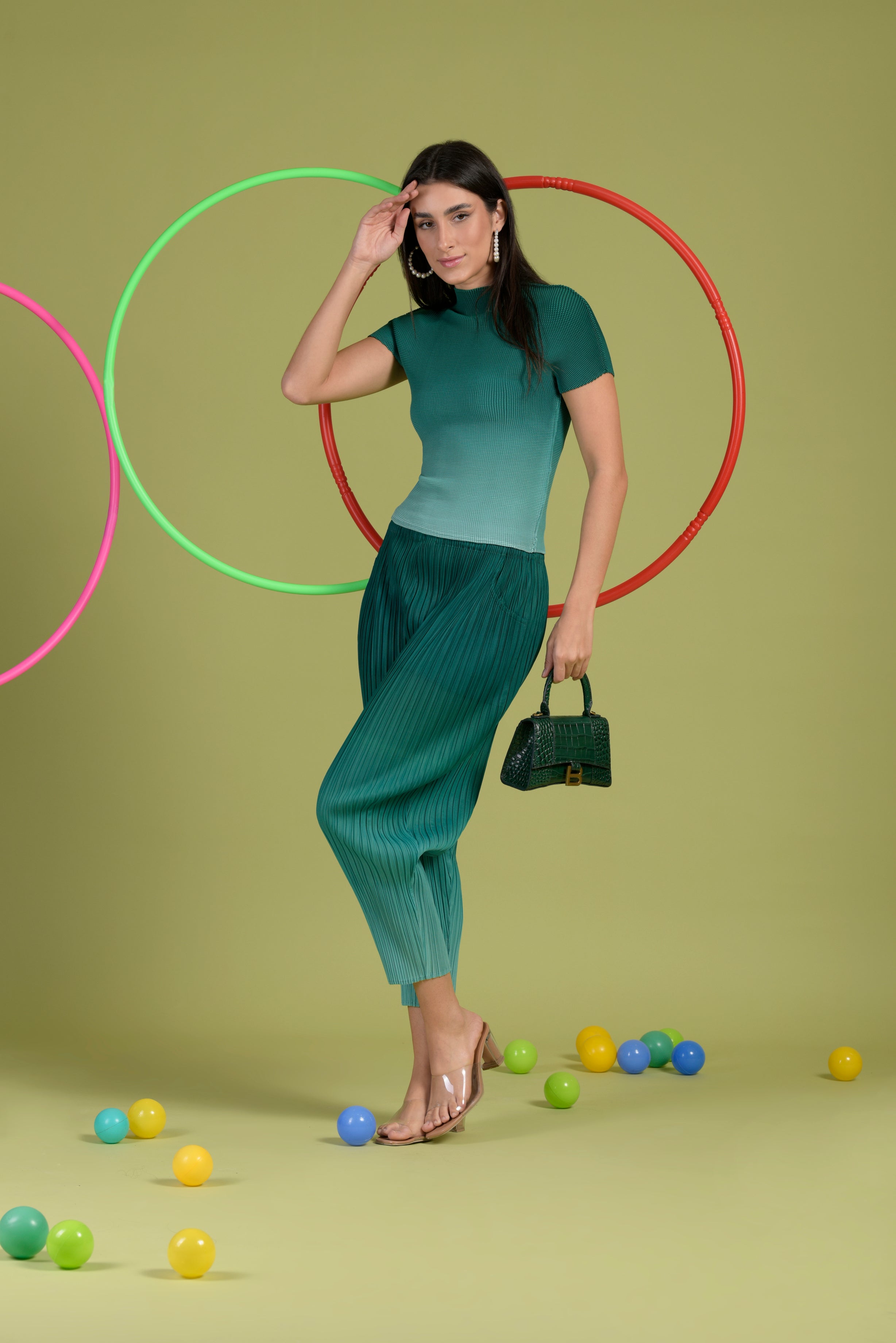Shirley Ombre Pleated Co-ord Set - Green