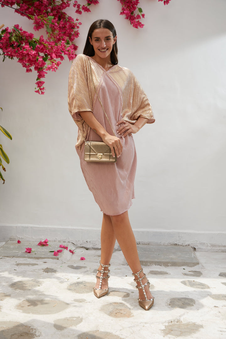 Pleated Pink One Piece Dress Online