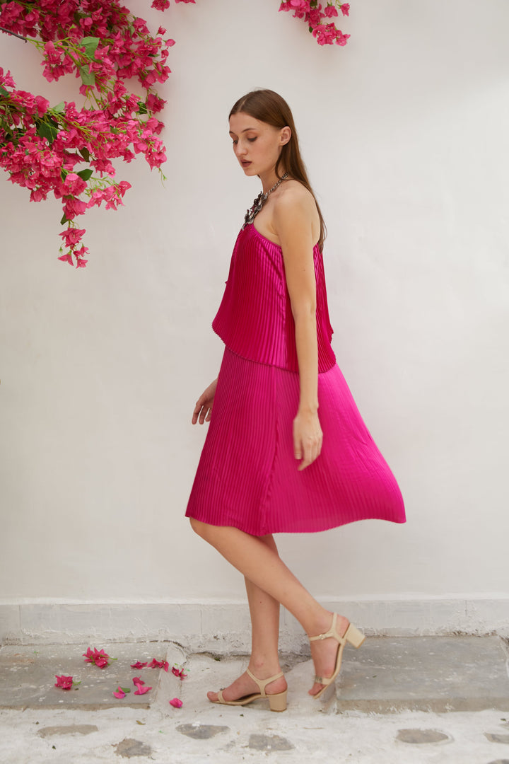 Ritzy Off Shoulder Dress - Fuschia