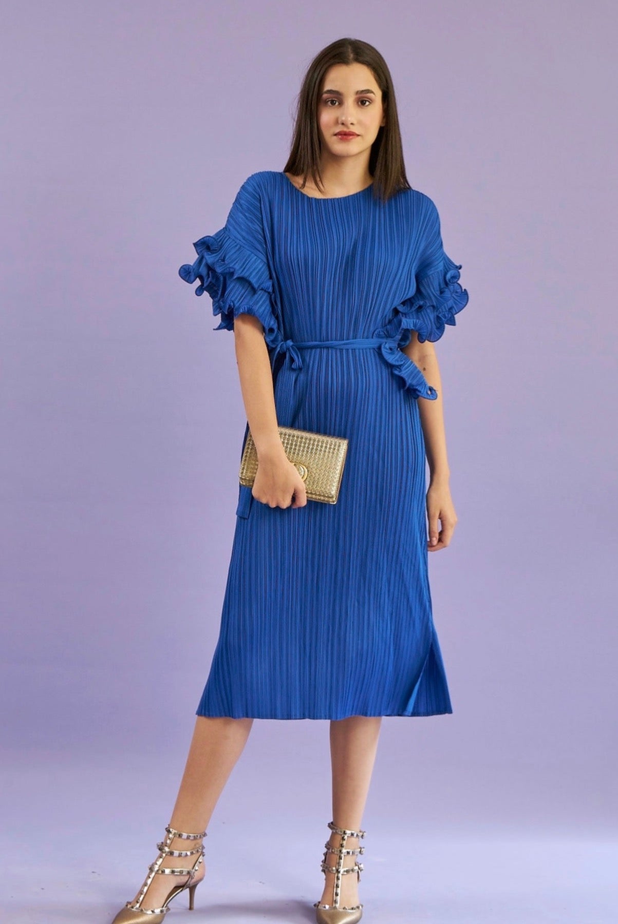 Rosalynn Ruffle Sleeved Dress - Blue