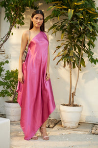 Vivian One Shoulder Satin Dress - Blush