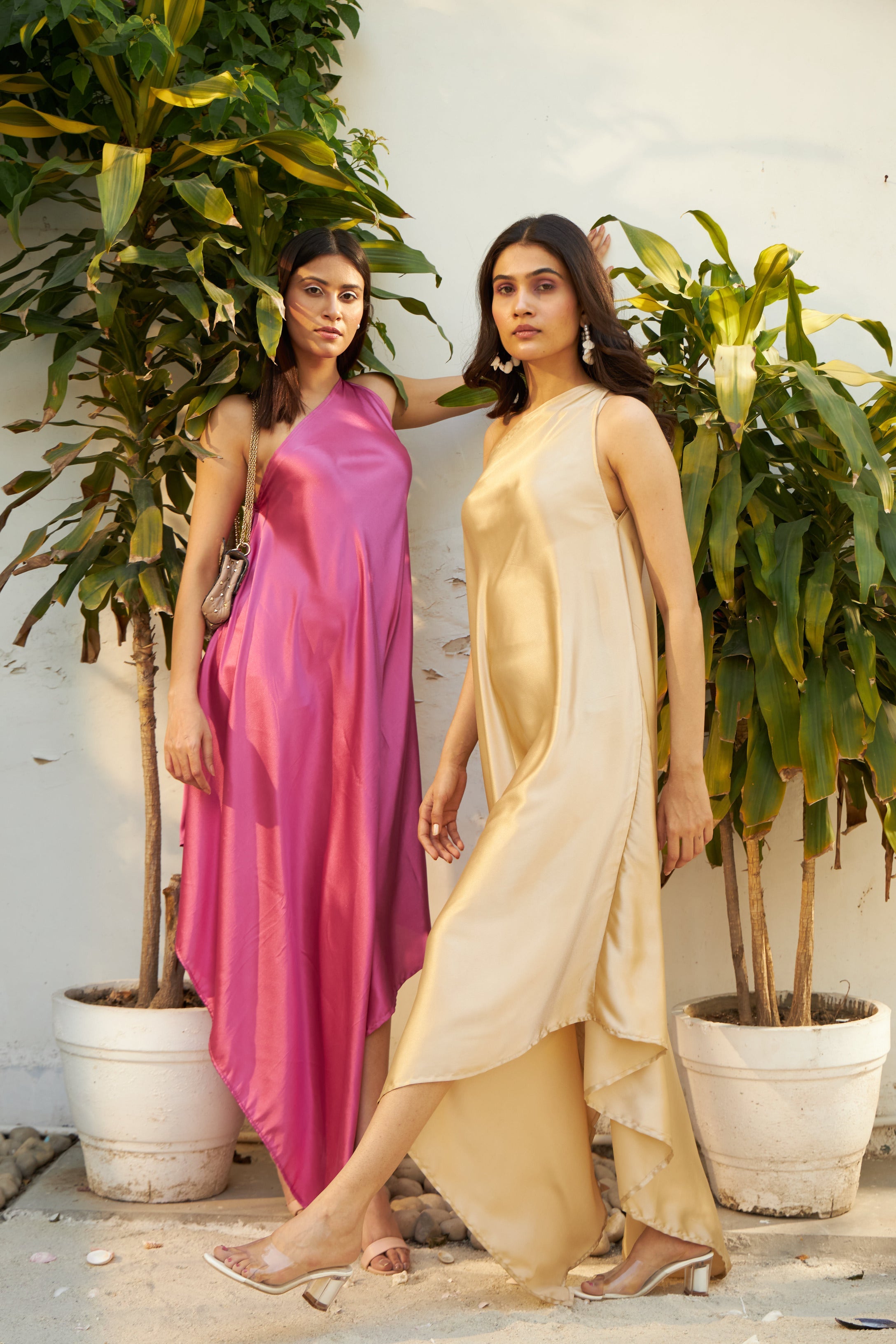 Vivian One Shoulder Satin Dress- Champagne