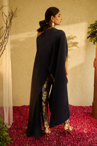 Divine Embroidered Cape with Brocade Pants - Blue