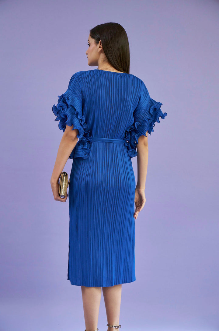 Rosalynn Ruffle Sleeved Dress - Blue