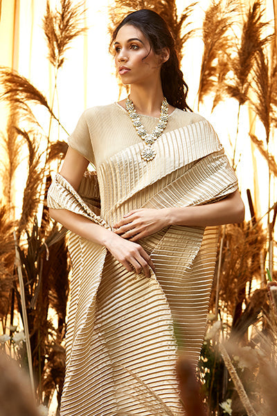 Classy Pleated Gown Saree - Nude