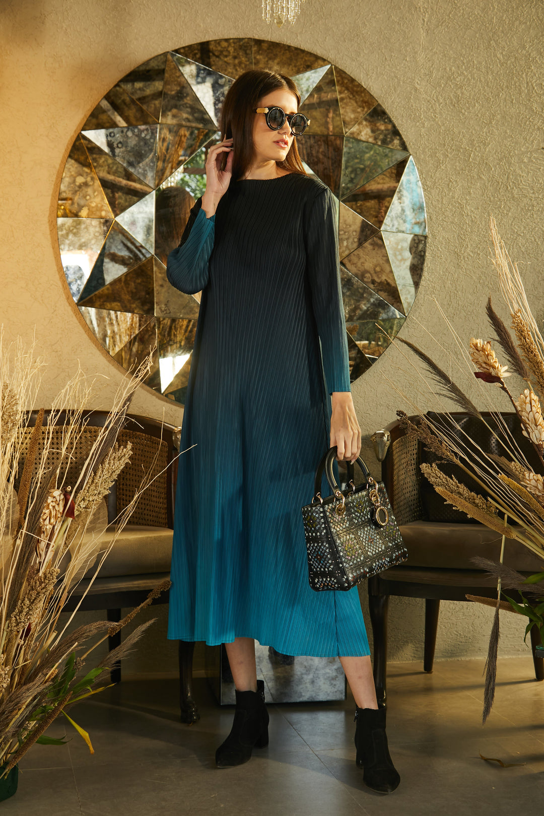 Radiant Rachel Ombre Flared Dress - Blue