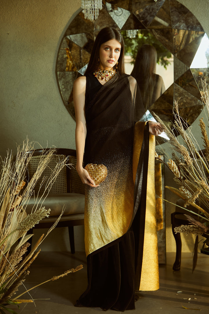Idylic Adorned Gown Saree With Umbrous Palla - Champagne