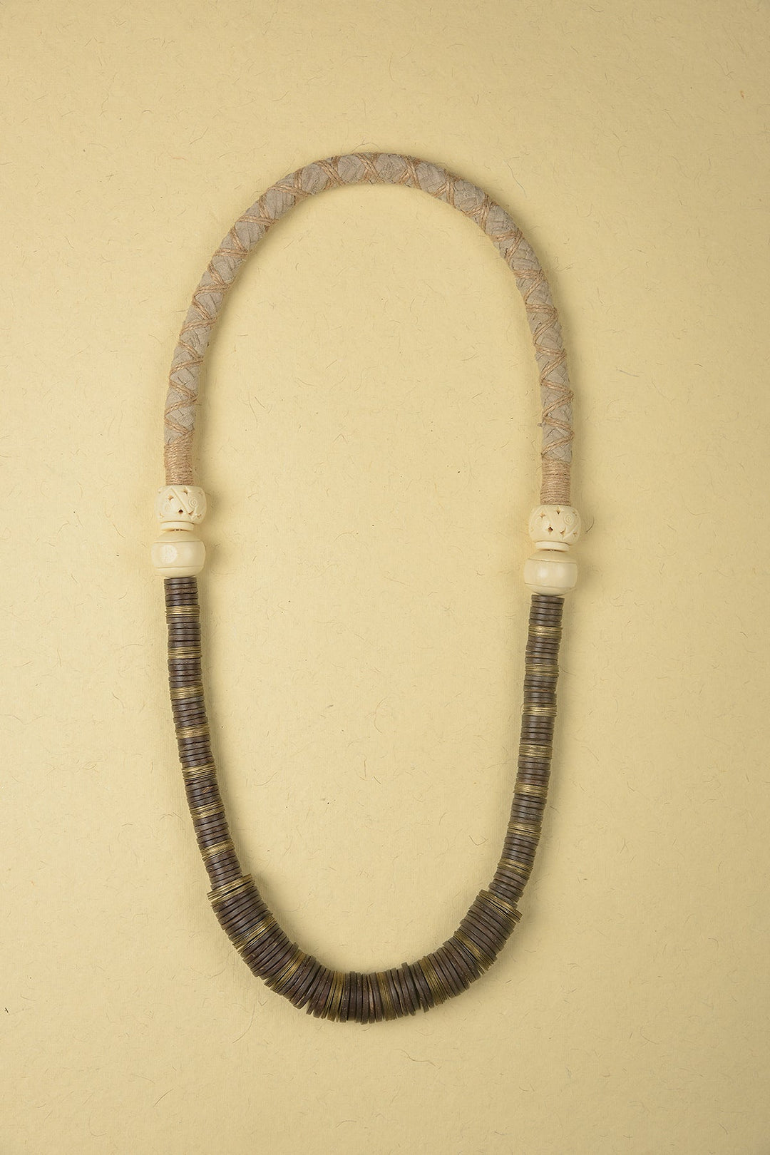 Necklace made of Jute, Suede, Bones and Iron Rings