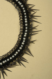 Belt made of Pearls, Iron Chain, Conical Beads and Threads