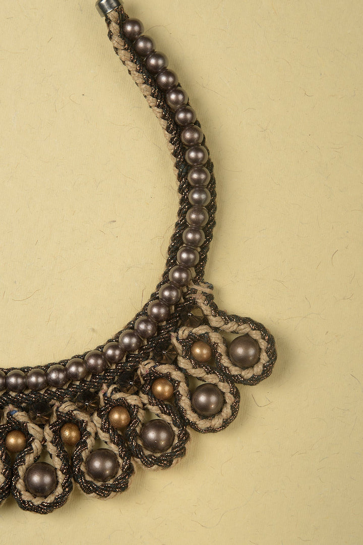 Crafted Necklace made of Jute, Ball Beads and Threads