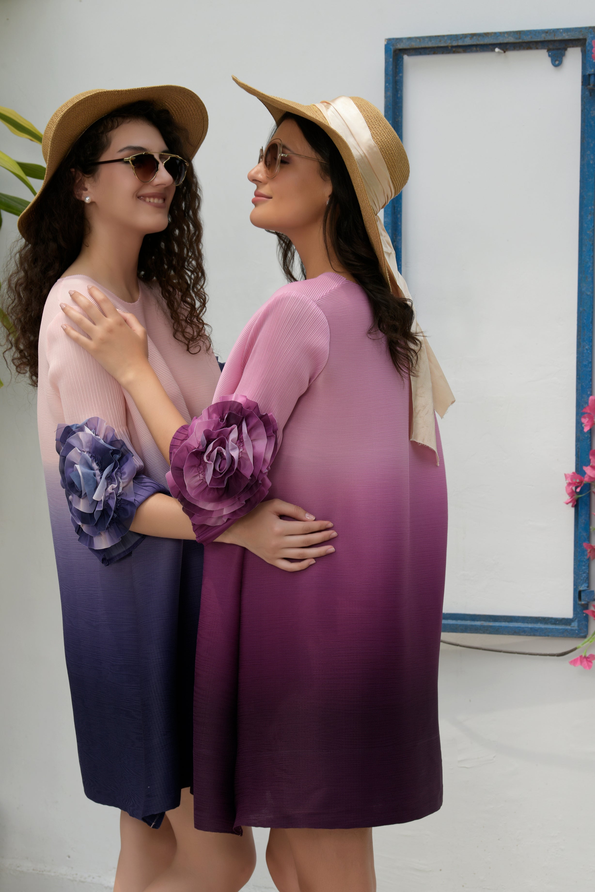 Patricia Flower up Sleeve Ombre Dress - Pink