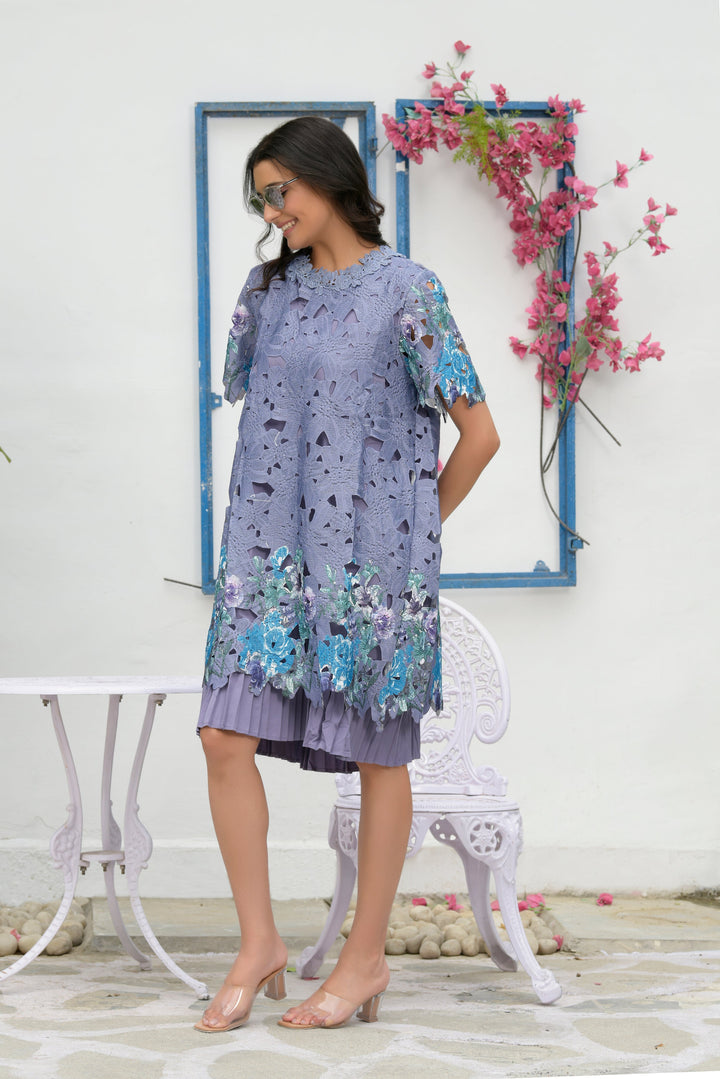 Myra Mesh Iris Lace Dress- Lavender