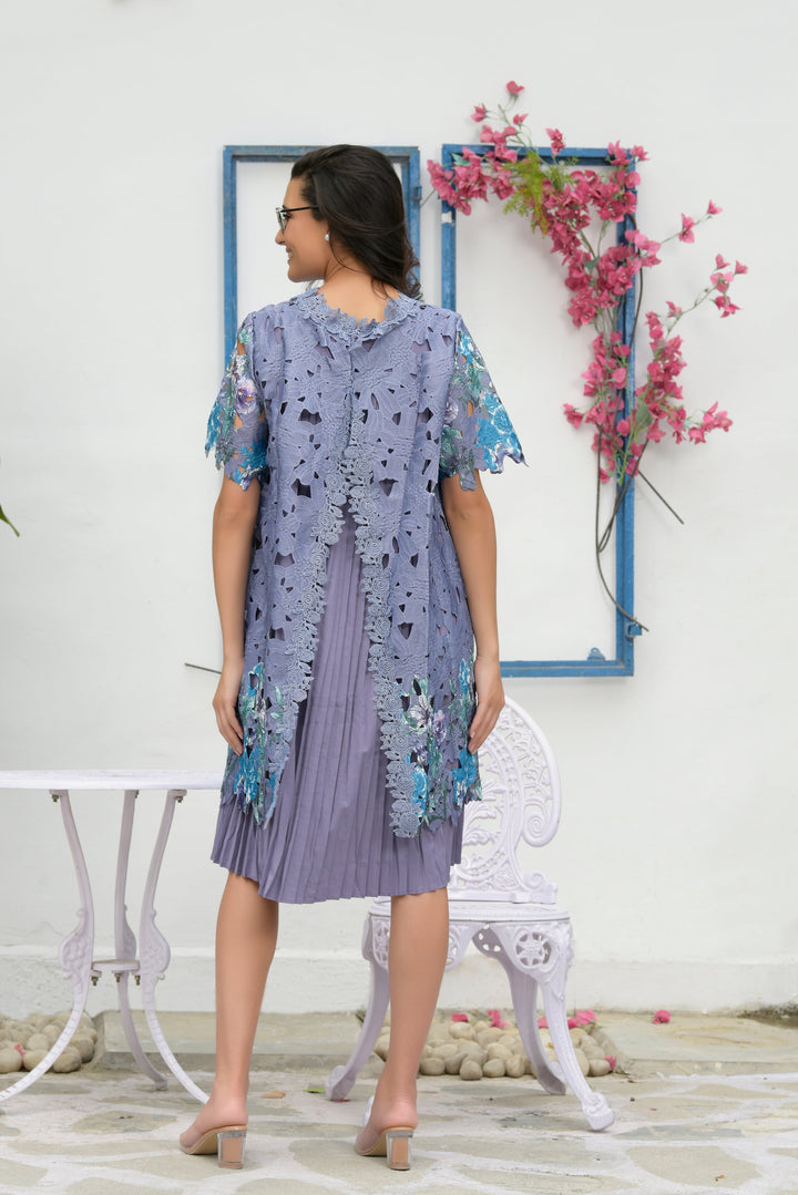 Myra Mesh Iris Lace Dress- Lavender