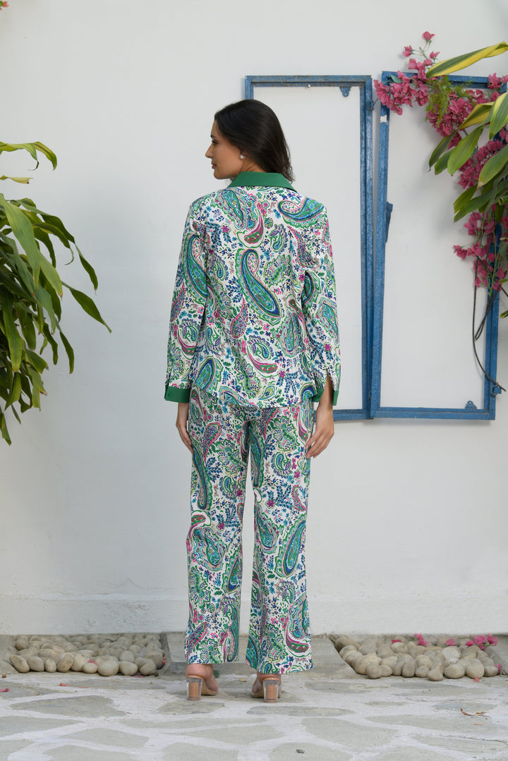 Siciley Satin Calico Co-ord Set - Green Magic