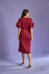 Rosalynn Ruffle Sleeved Dress - burgundy