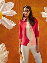 Load image into Gallery viewer, Dainty Pearl Colorblock Button Up Shirt Top- Pink
