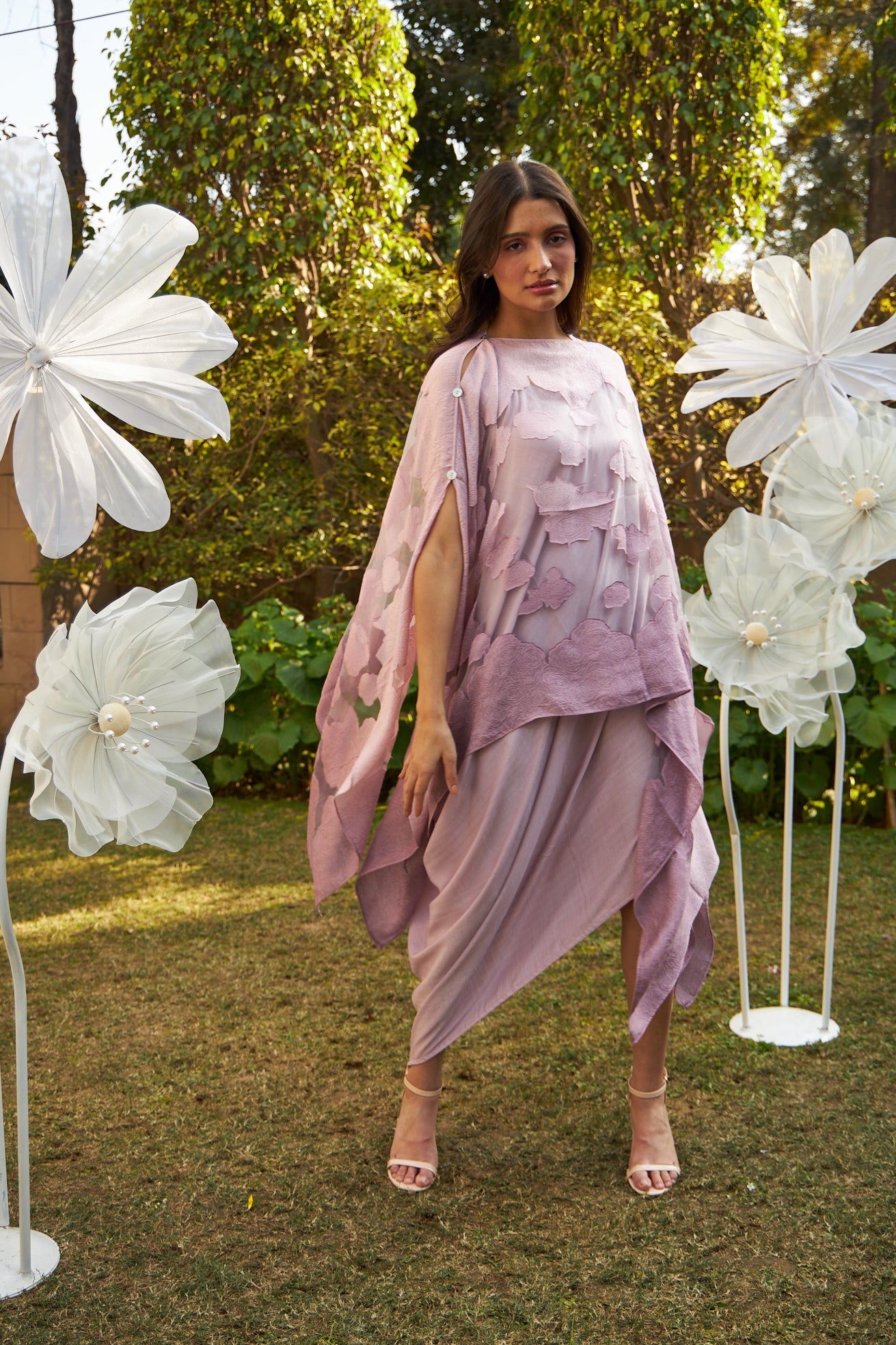Slip Easy Dress With Organza Cape - Lavender