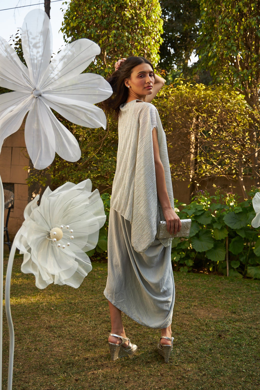 Slip Easy Dress With Shimmer Cape - Cloud