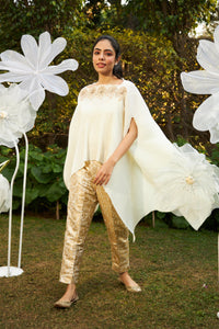 Divine Embroidered Cape with Brocade Pants - White
