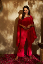 Load image into Gallery viewer, Ayvah Divine Embroidered Cape with Plisse Pants- Red &amp; Magenta