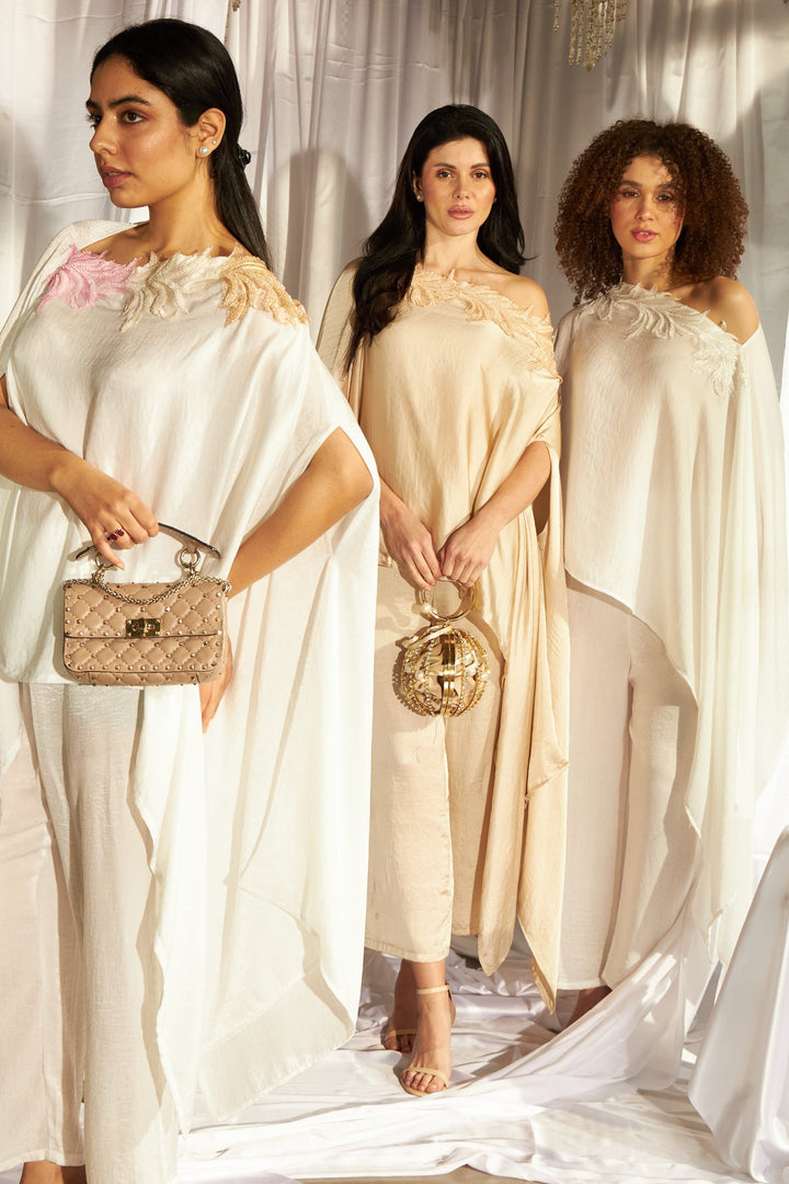 Divine Sequins Embroidered Cape Co-ordinated with Pants - Nude